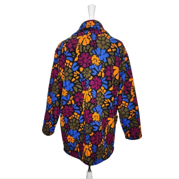 Fleece Floral Button Up Jacket Orange Purple Size XL - Picture 4 of 10